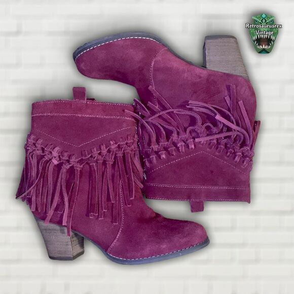 SBICCA Sound Wine Red Suede Leather Fringe Boots, Size 8.5 Boho Vibes - Picture 3 of 8